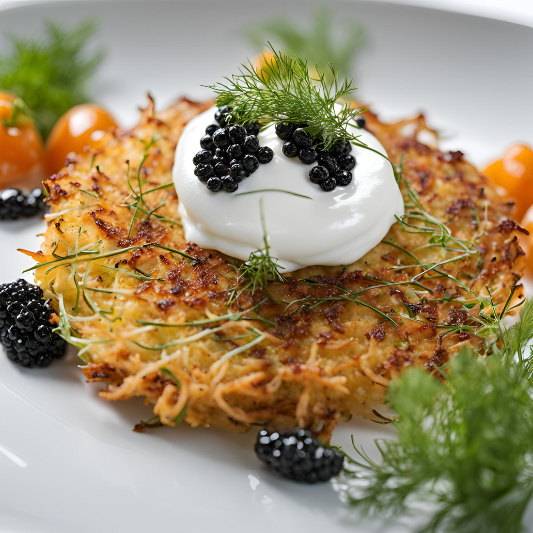 Kartoffelrösti mit Crème fraîche und Kaviar